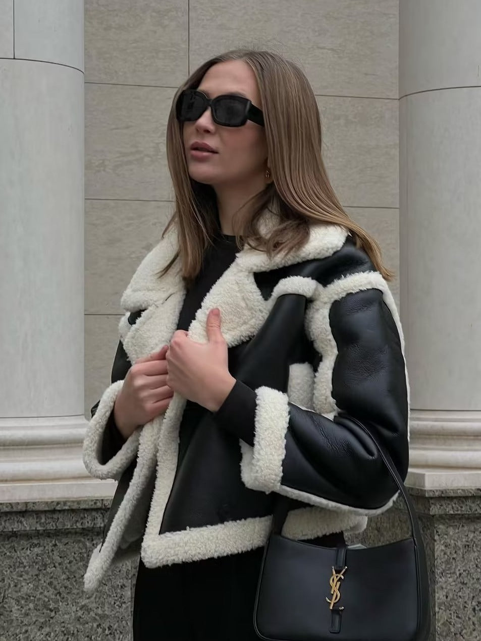 Women's Loose Lamb Wool Short Coat-5