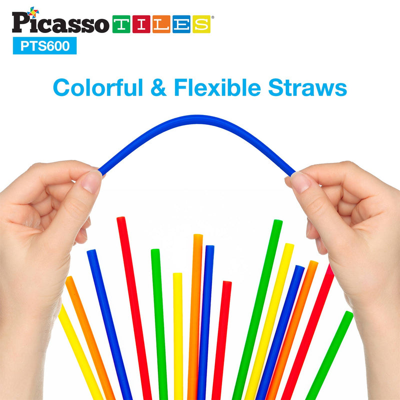 PicassoTiles - PicassoTiles 600pc Straw Building Set - Ages 3+-4