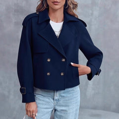 Women’s Short Double-Breasted Trench Coat – Fashionable Casual Jacket for Fall & Spring-8