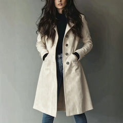 Women’s Suede Lapel Trench Coat – Mid-Length Fall & Winter Belted Jacket-1
