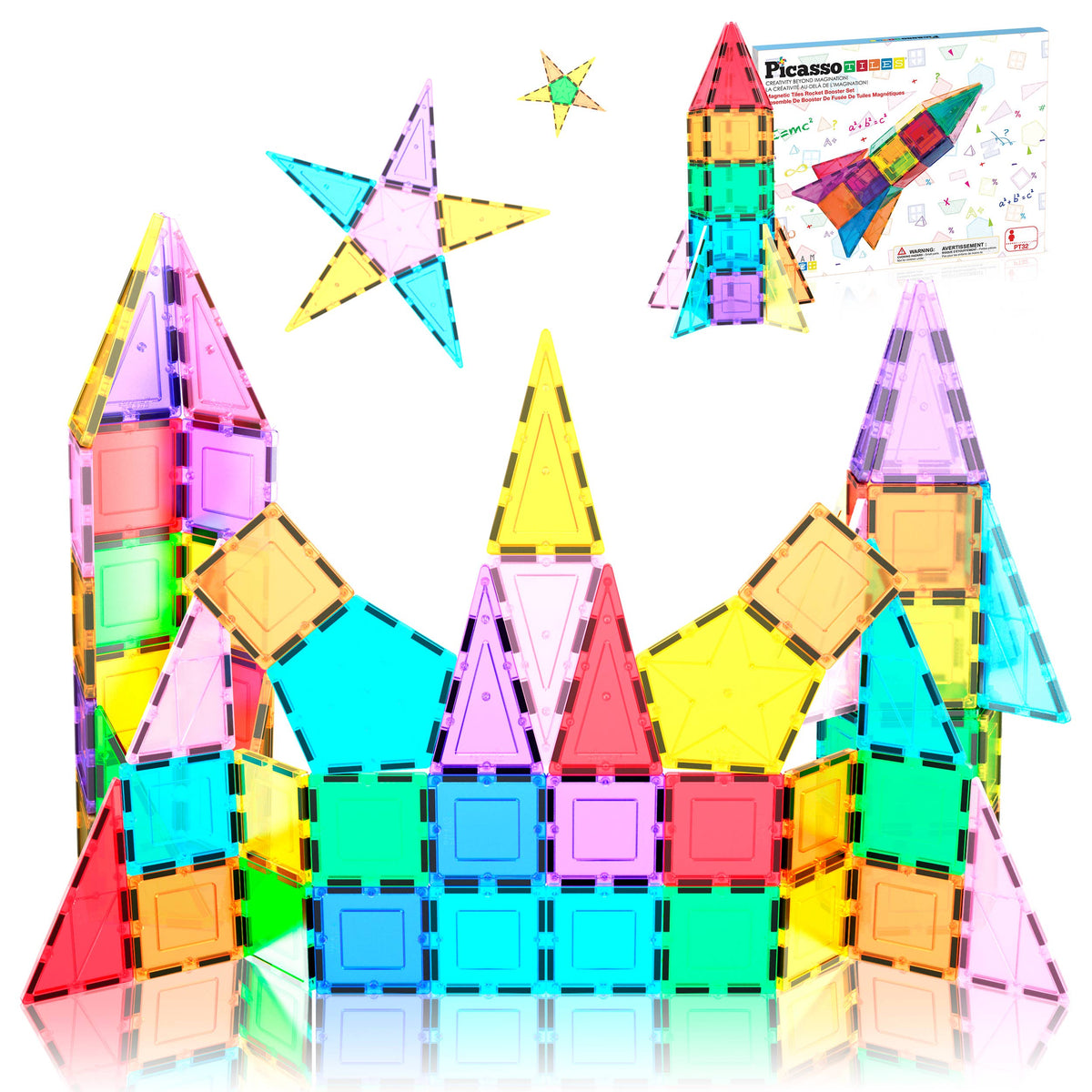 PicassoTiles - PicassoTiles 32pc Rocket Magnetic Tile Building Set - Ages 3+-1