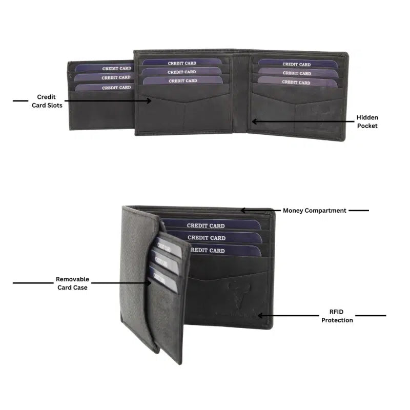 Men's RFID Bifold Wallet with Removable Card Sleeve-12