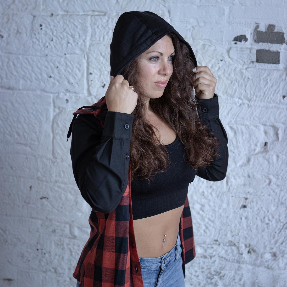 Milwaukee Leather Women's Armoured Plaid Hooded Shirt-2