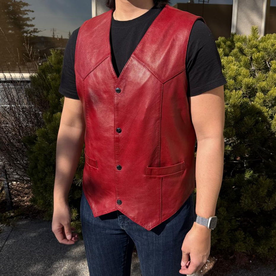 Men's Sheep Leather Vest. Snap Closure & Front Pockets-9
