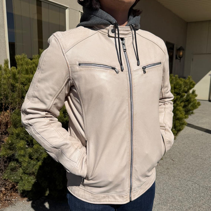 Men’s Hooded Leather Jacket. Sheep Leather Jacket with Removable Hood-8