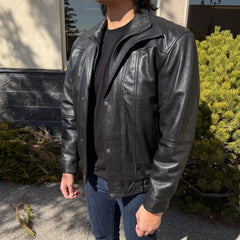 BOL Men's Double Collar Leather Bomber Jacket-17