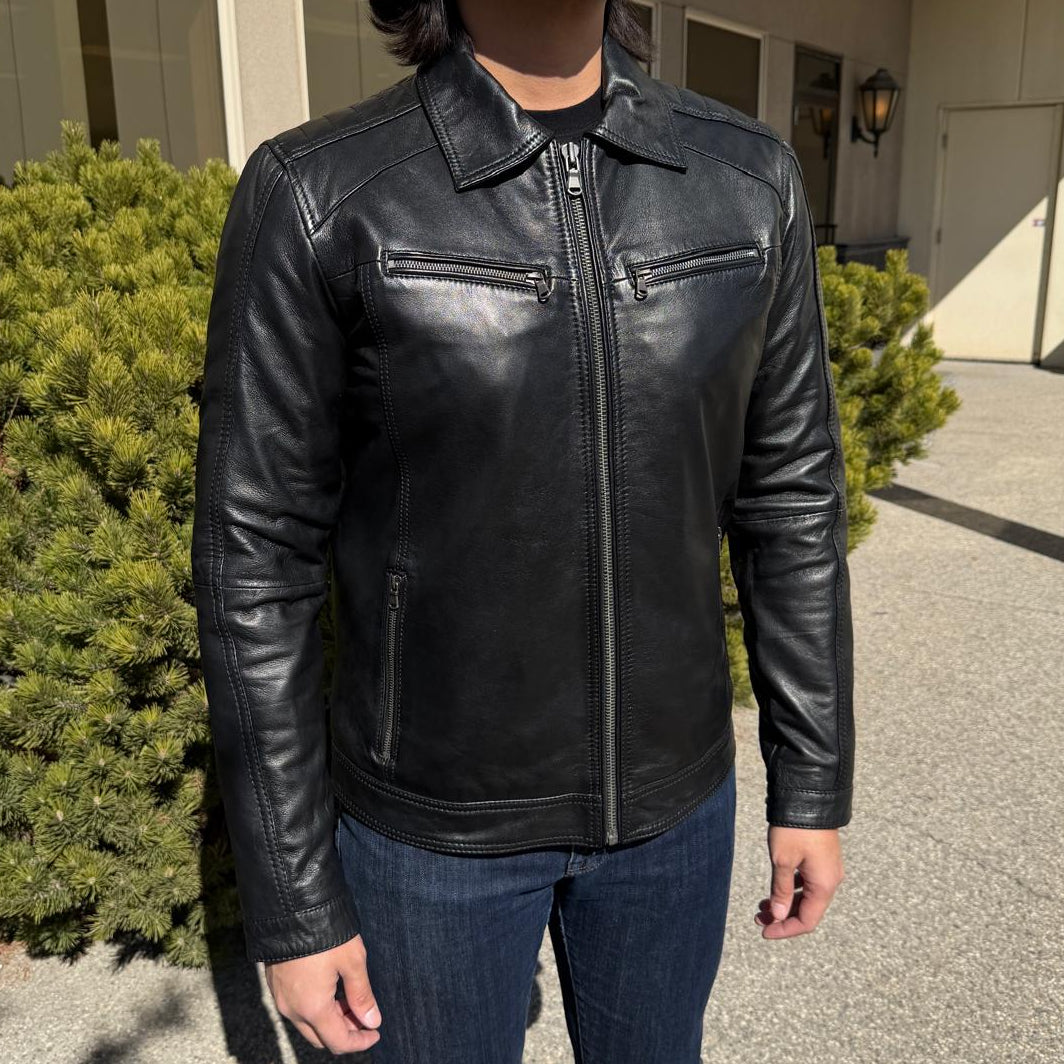 BOL Men’s Zip Pocket Leather Jacket. Sheep Leather Jacket with Fold-Down Collar-18