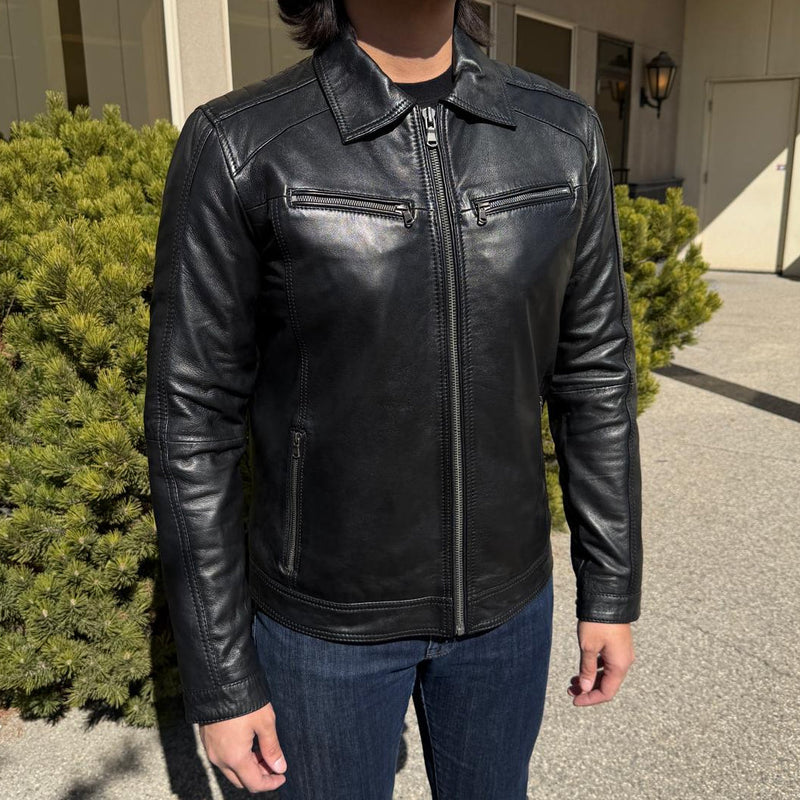 BOL Men’s Zip Pocket Leather Jacket. Sheep Leather Jacket with Fold-Down Collar-18