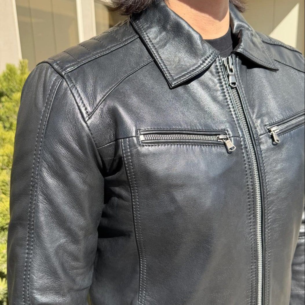 BOL Men’s Zip Pocket Leather Jacket. Sheep Leather Jacket with Fold-Down Collar-14