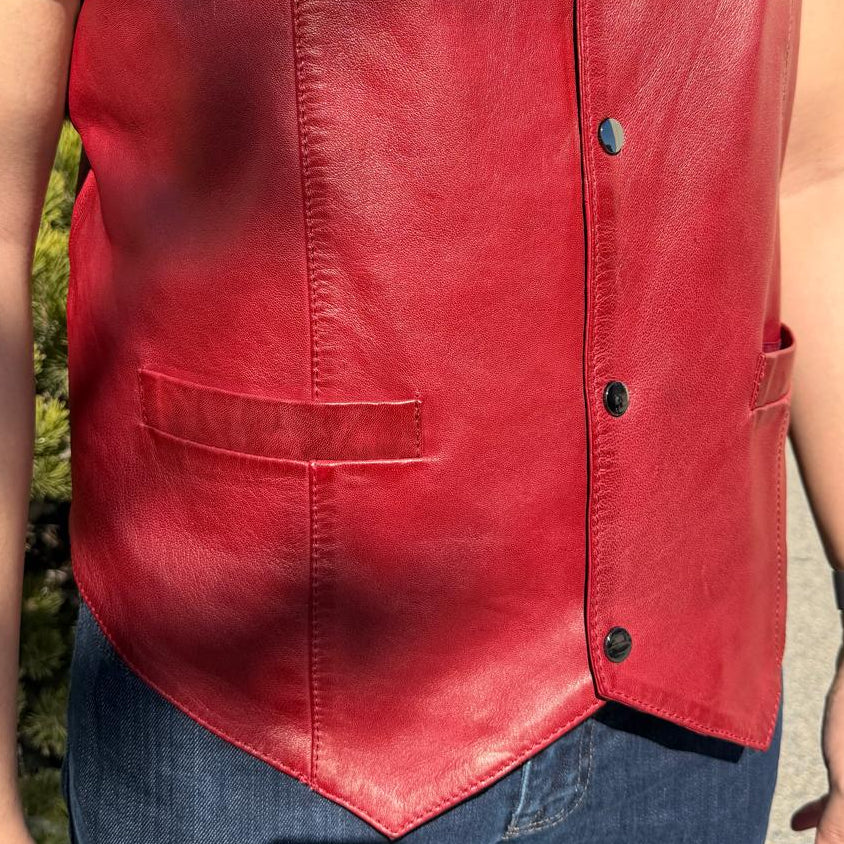 Men's Sheep Leather Vest. Snap Closure & Front Pockets-8