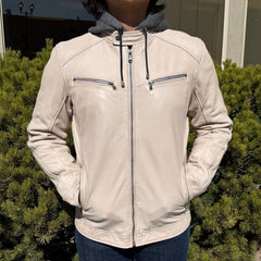 Men’s Hooded Leather Jacket. Sheep Leather Jacket with Removable Hood-6