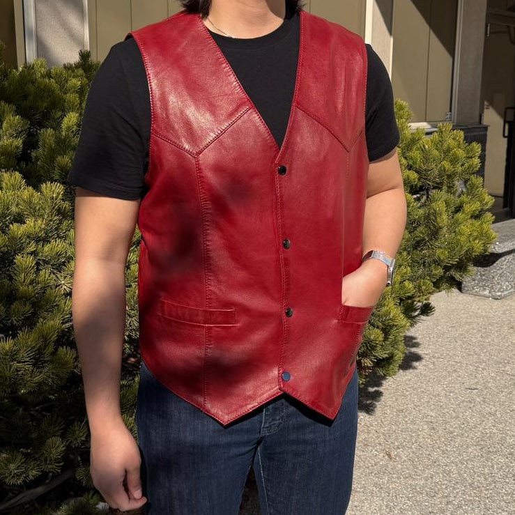 Men's Sheep Leather Vest. Snap Closure & Front Pockets-6