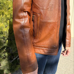 BOL Men’s Snap Collar Leather Racer Jacket. Genuine Sheep Leather Cafe Racer with 4 Zip Pockets-5