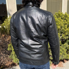 BOL Men’s Zip Pocket Leather Jacket. Sheep Leather Jacket with Fold-Down Collar-13