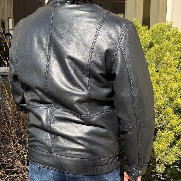 BOL Men's Double Collar Leather Bomber Jacket-20