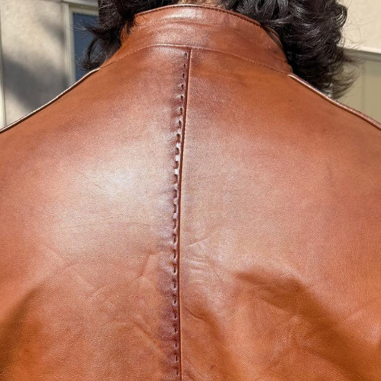 BOL Men's Racer Leather Jacket. Tan Sheep Oily Leather Moto Jacket-6