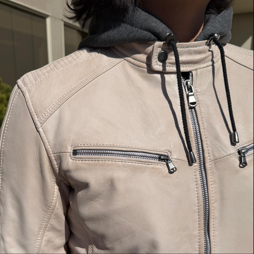Men’s Hooded Leather Jacket. Sheep Leather Jacket with Removable Hood-11