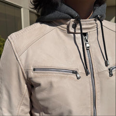 Men’s Hooded Leather Jacket. Sheep Leather Jacket with Removable Hood-11