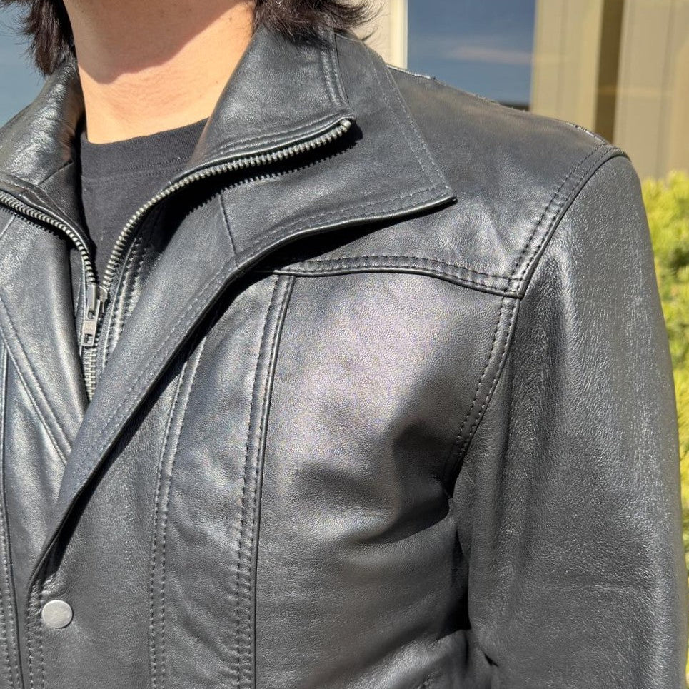 BOL Men's Double Collar Leather Bomber Jacket-22
