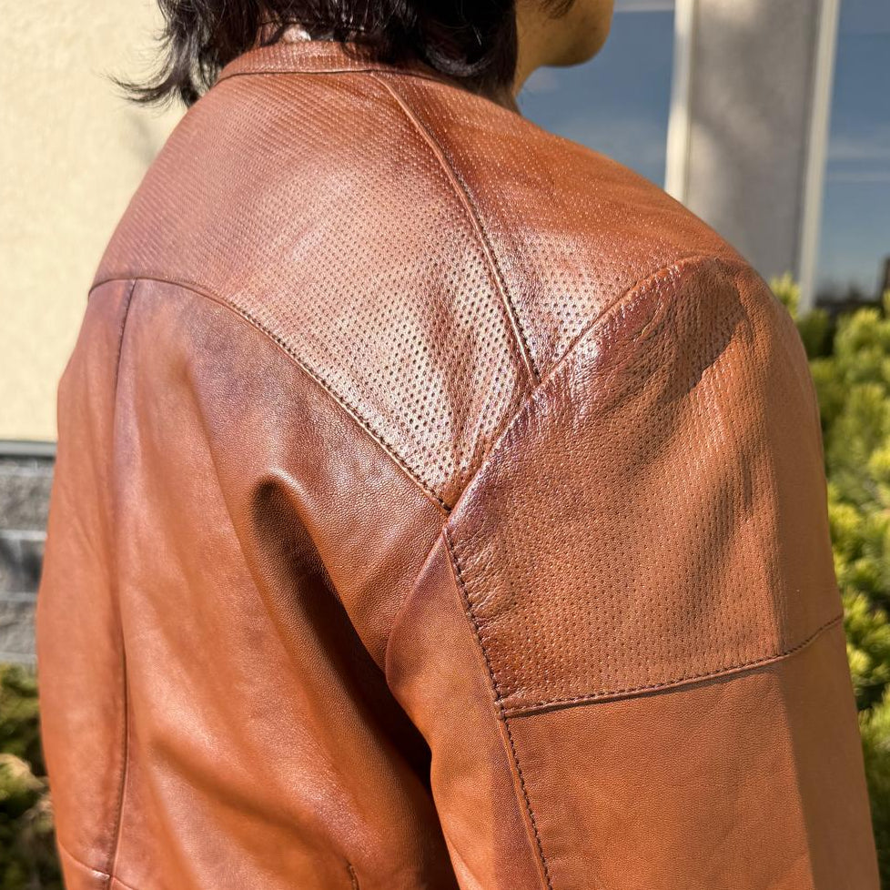 BOL Men’s Snap Collar Leather Racer Jacket. Genuine Sheep Leather Cafe Racer with 4 Zip Pockets-7