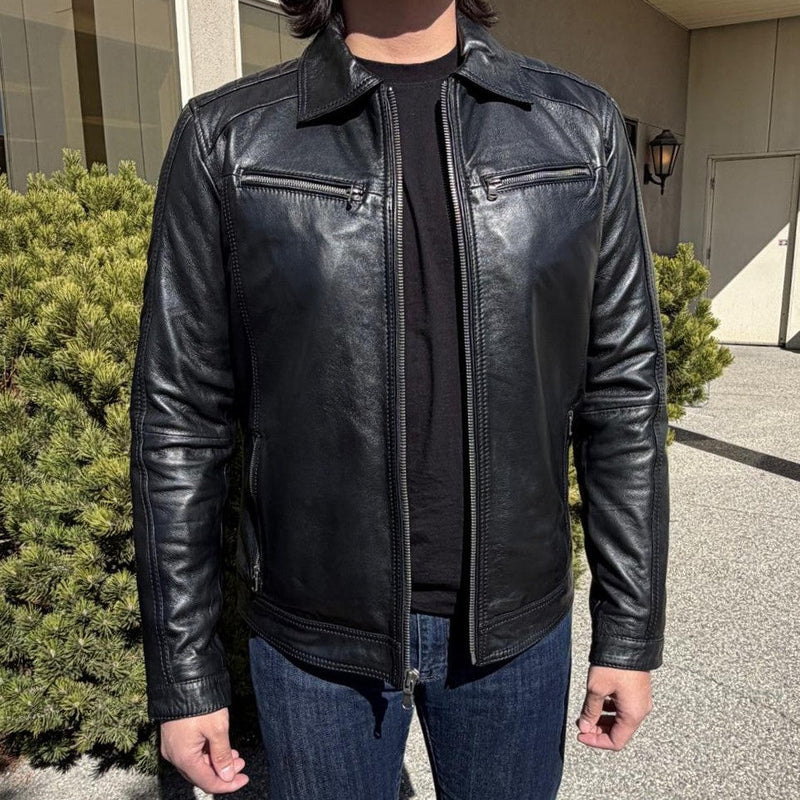 BOL Men’s Zip Pocket Leather Jacket. Sheep Leather Jacket with Fold-Down Collar-12