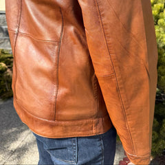BOL Men’s Snap Collar Leather Racer Jacket. Genuine Sheep Leather Cafe Racer with 4 Zip Pockets-8