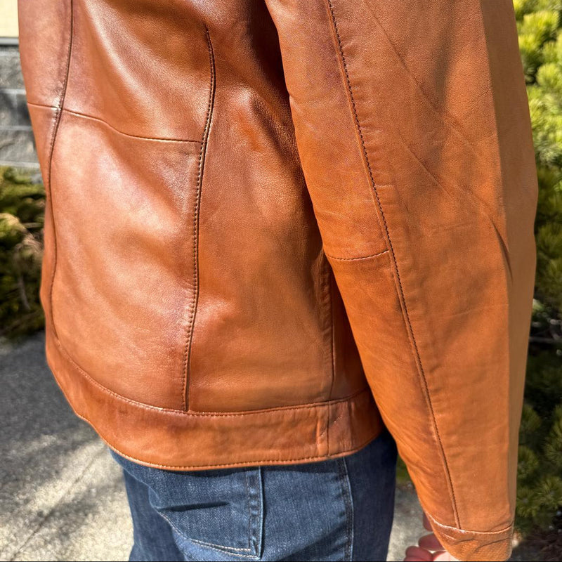 BOL Men’s Snap Collar Leather Racer Jacket. Genuine Sheep Leather Cafe Racer with 4 Zip Pockets-8