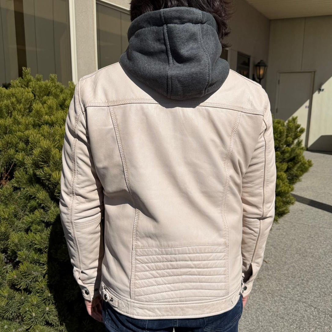 Men’s Hooded Leather Jacket. Sheep Leather Jacket with Removable Hood-7