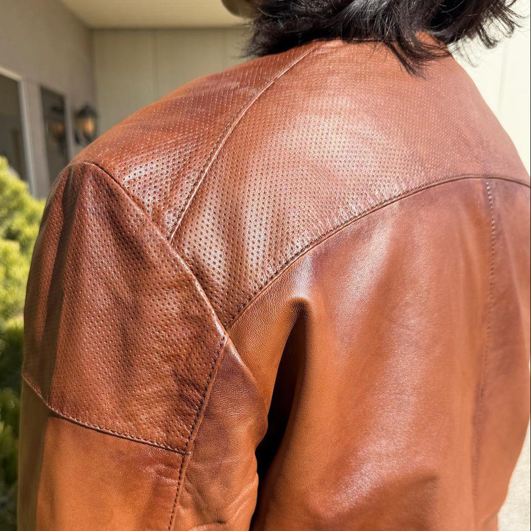BOL Men’s Snap Collar Leather Racer Jacket. Genuine Sheep Leather Cafe Racer with 4 Zip Pockets-9
