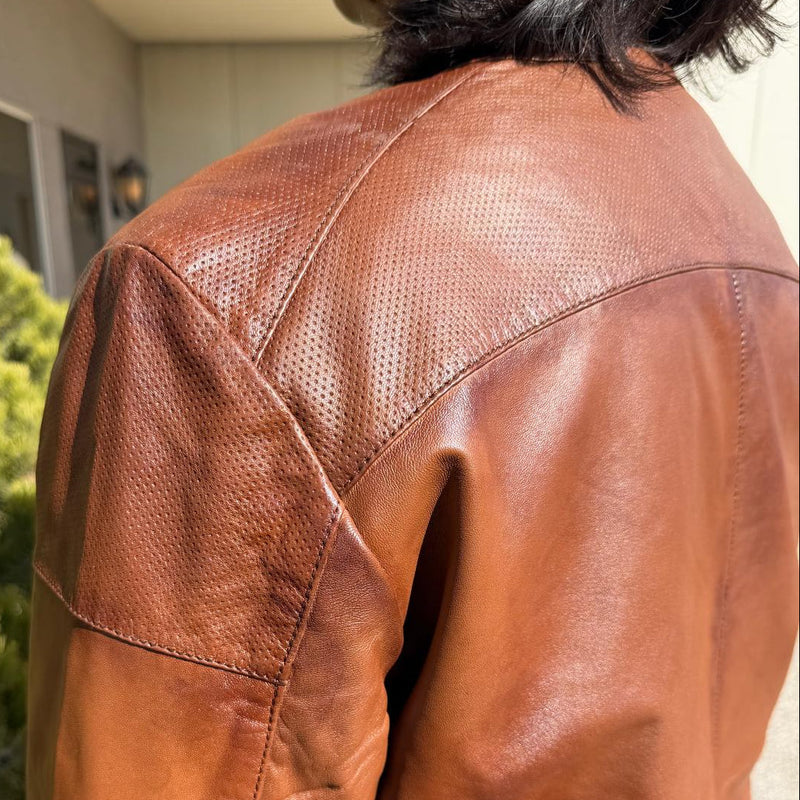 BOL Men’s Snap Collar Leather Racer Jacket. Genuine Sheep Leather Cafe Racer with 4 Zip Pockets-9