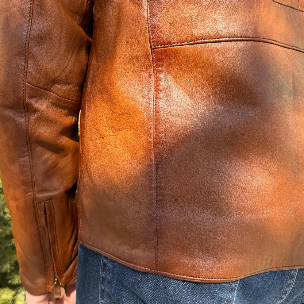 BOL Men's Racer Leather Jacket. Tan Sheep Oily Leather Moto Jacket-8