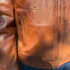 BOL Men’s Snap Collar Leather Racer Jacket. Genuine Sheep Leather Cafe Racer with 4 Zip Pockets-10