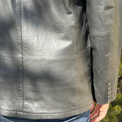BOL Men’s Black Leather Blazer. Premium Lambskin Leather Two-Button Notch Lapel Jacket-5