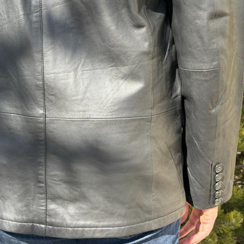 BOL Men’s Black Leather Blazer. Premium Lambskin Leather Two-Button Notch Lapel Jacket-5