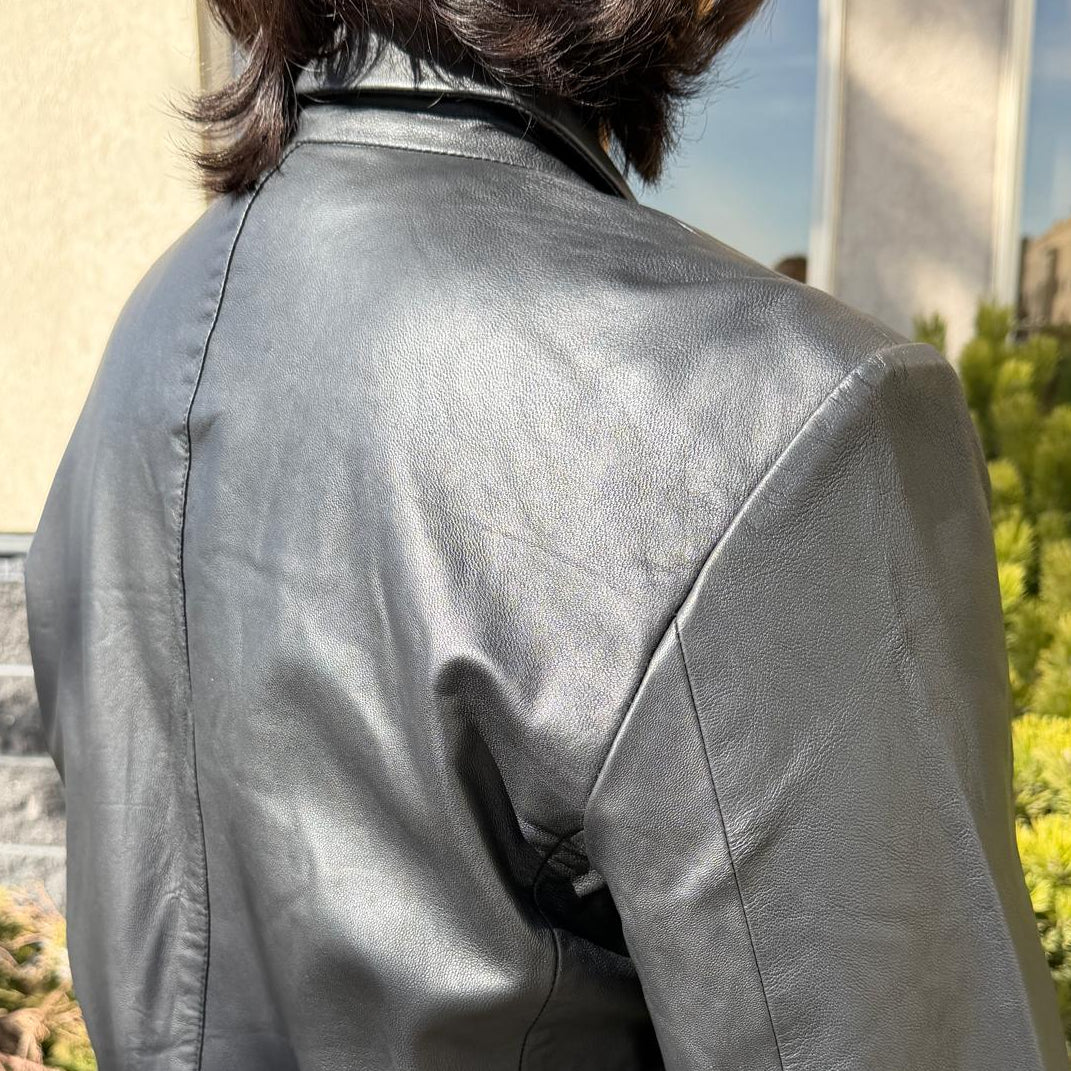BOL Men’s Black Leather Blazer. Premium Lambskin Leather Two-Button Notch Lapel Jacket-7