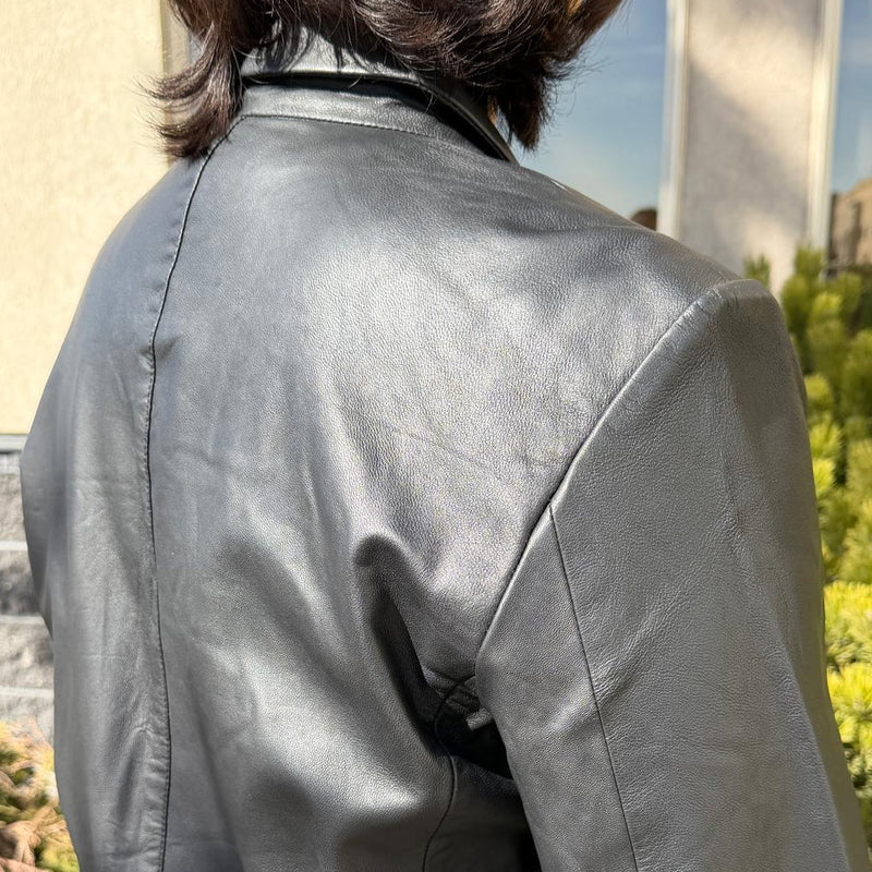 BOL Men’s Black Leather Blazer. Premium Lambskin Leather Two-Button Notch Lapel Jacket-7