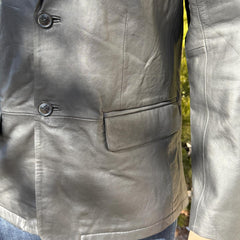 BOL Men’s Black Leather Blazer. Premium Lambskin Leather Two-Button Notch Lapel Jacket-6