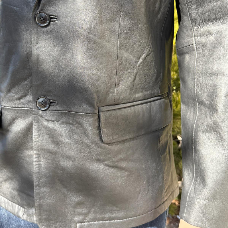 BOL Men’s Black Leather Blazer. Premium Lambskin Leather Two-Button Notch Lapel Jacket-6