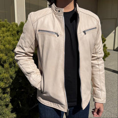 Men’s Hooded Leather Jacket. Sheep Leather Jacket with Removable Hood-17
