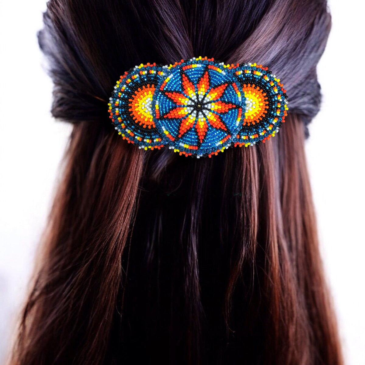 Neon Blue Native American Beaded Barrettes