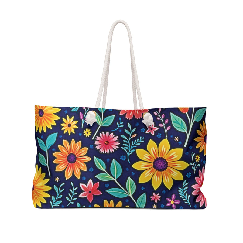 Floral Weekender Bag — Vibrant Navy Flower Travel Tote-1