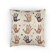 Handprint Pattern Woven Pillow | Boho Tribal Decorative Cushion-1