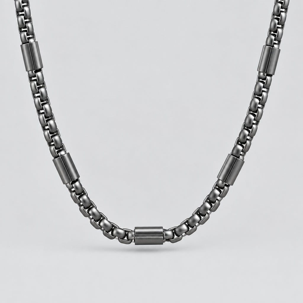 Men's Black Steel Link Chain Necklace. Heavy Duty Box Link Biker Jewelry-1