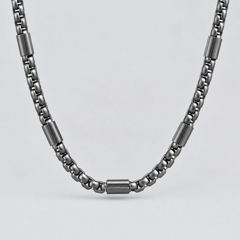 Men's Black Steel Link Chain Necklace. Heavy Duty Box Link Biker Jewelry-1