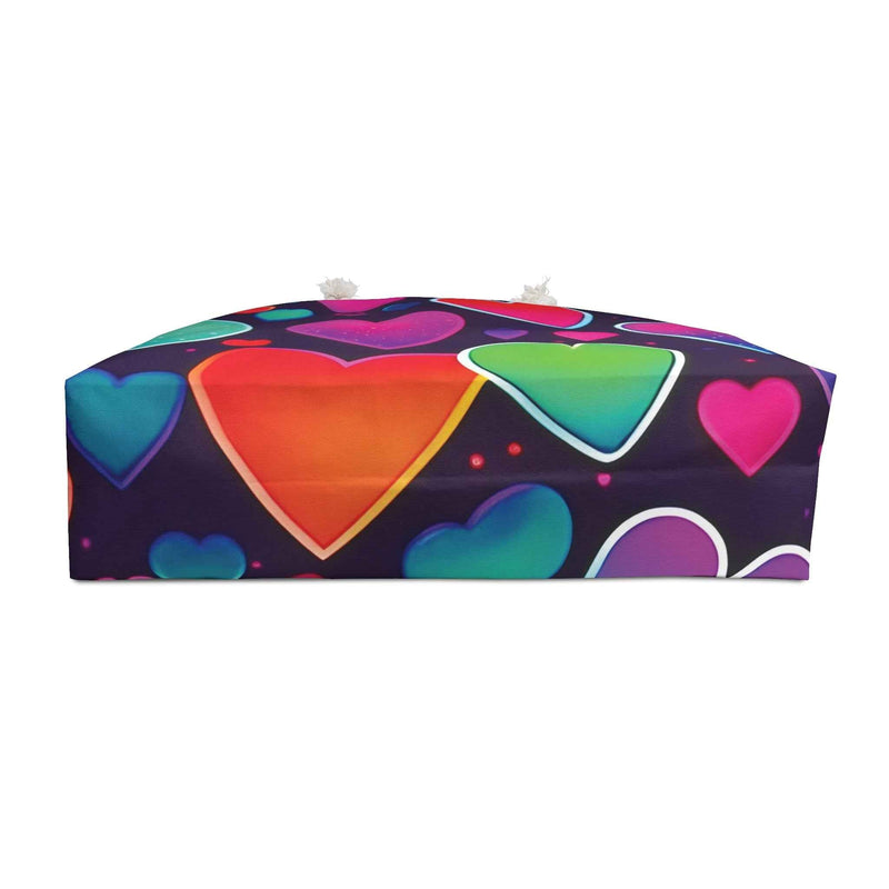 Neon Rainbow Hearts Weekender Bag | Colorful Heart Pattern Tote-6