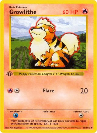 Growlithe 28 - Base Set Shadowless 1st Edition-1