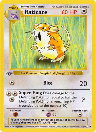 Raticate 40 - Base Set Shadowless-1