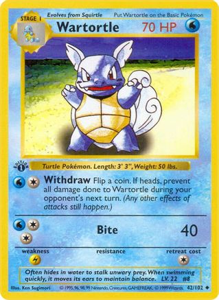 Wartortle 42 - Base Set Shadowless 1st Edition-1