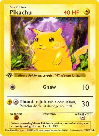 Pikachu 58 - Base Set Shadowless 1st Edition-1
