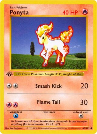 Ponyta 60 - Base Set Shadowless 1st Edition-1